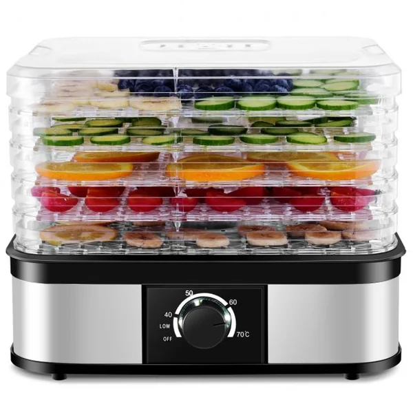 Déshydrateur Alimentaire 245W avec 5 Plateaux Transparents Empilables Température de 40°C à 70°C Sans BPA 32x24x22,5cm