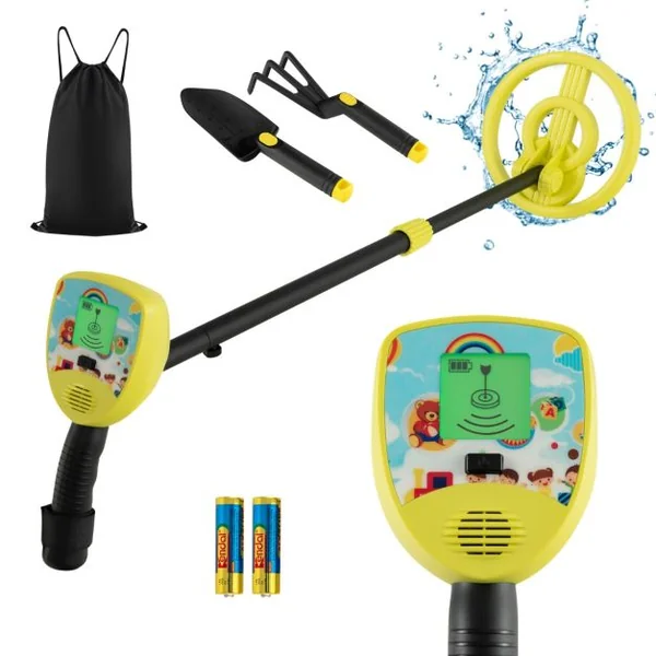 Détecteur de Métaux Enfants Profondeur 10cm Tige Réglable avec Bobine Étanche Rotative à 180° LCD Écran Alarme Sonore Haute Précision