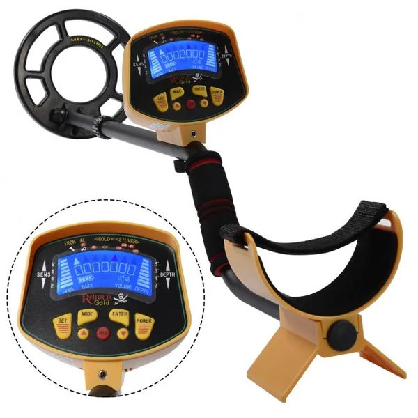 Détecteur de métaux portable Détecteurs d'Or professionnel Couverture de profondeur max 1,50m, Ecran LCD, Jaune
