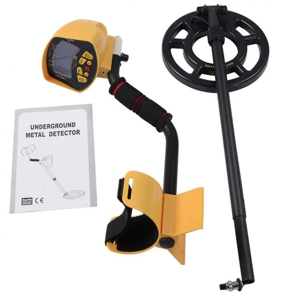 Détecteur de métaux portable Détecteurs d'Or professionnel Couverture de profondeur max 1,50m, Ecran LCD, Jaune