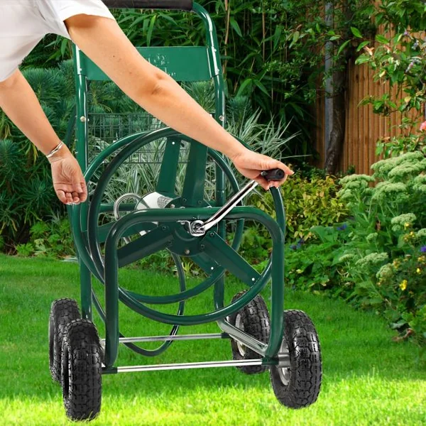 Dévidoir de Tuyau d’Arrosage avec 4 Roulettes Chariot pour 1.7m de Tuyau d’Arrosage Panier, 95x62x113cm, Vert