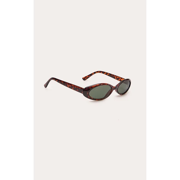 Ecaille Lunettes De Soleil Ovales Fines À Verres Verts