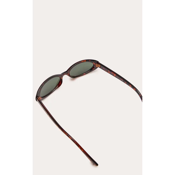 Ecaille Lunettes De Soleil Ovales Fines À Verres Verts