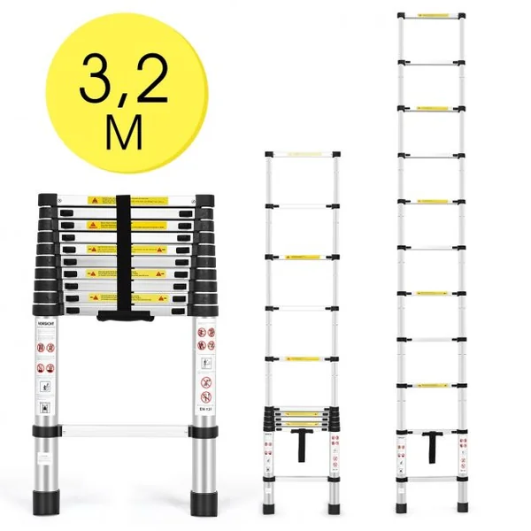 Echelle Télescopique 32m Capacité 150 Kg Intérieur Extérieur Hauteur Pliée 795 Cm Ouverte 320 Cm en Aluminium