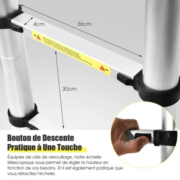 Echelle Télescopique 32m Capacité 150 Kg Intérieur Extérieur Hauteur Pliée 795 Cm Ouverte 320 Cm en Aluminium