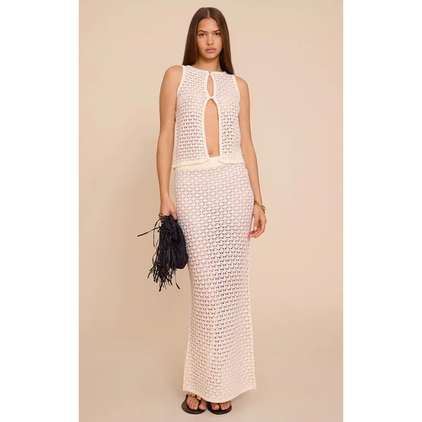Ecru Jupe Longue En Crochet
