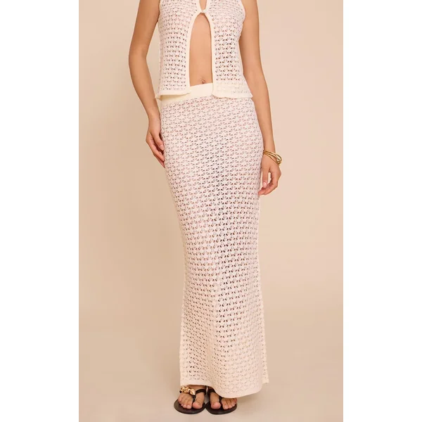 Ecru Jupe Longue En Crochet