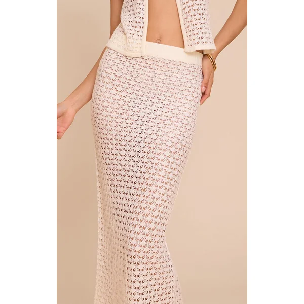 Ecru Jupe Longue En Crochet