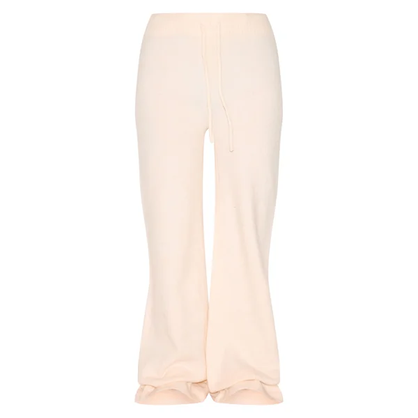 Ecru Pantalon Large En Maille Douce Chiné