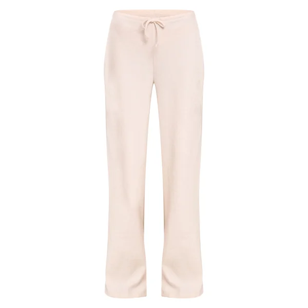 Ecru Pantalon Large Taille Basse Côtelé Doux Ensemble Coordonné