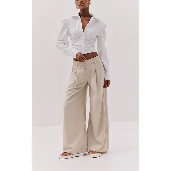 Ecru Pantalon Large Tissé À Double Pli