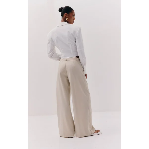 Ecru Pantalon Large Tissé À Double Pli