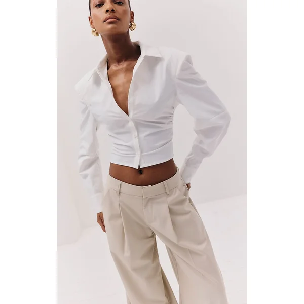 Ecru Pantalon Large Tissé À Double Pli