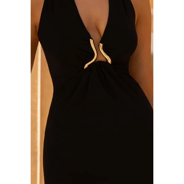 Edda | Robe Longue Noir et Olive à Décolleté Plongeant et Dos Nu