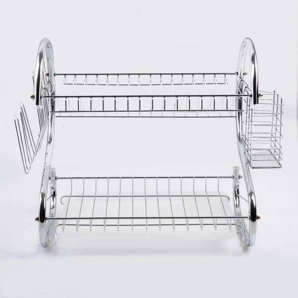 Egouttoir à Vaisselle en Acier Inoxydable Double Niveau pour Tasses Verres et Couverts, 40.5x25x37.5 cm, Argent