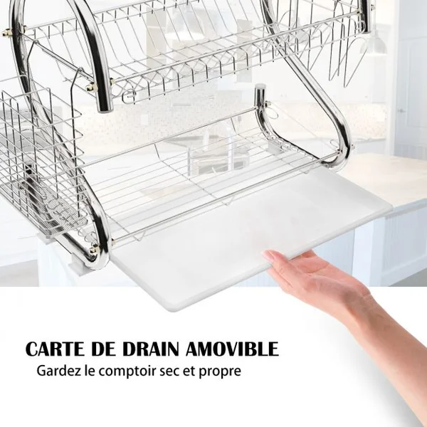 Egouttoir à Vaisselle à 2 Niveaux Inclus de Porte-baguettes Porte-verres 44,5 x 25,5 x 39,5cm