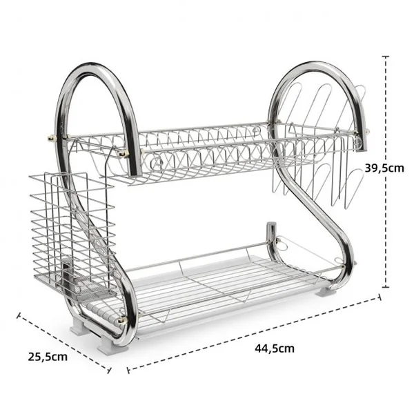 Egouttoir à Vaisselle à 2 Niveaux Inclus de Porte-baguettes Porte-verres 44,5 x 25,5 x 39,5cm