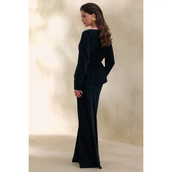 Elaria | Jupe longue marron en satin