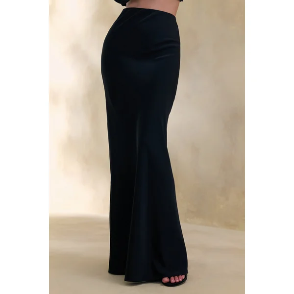 Elaria | Jupe longue marron en satin
