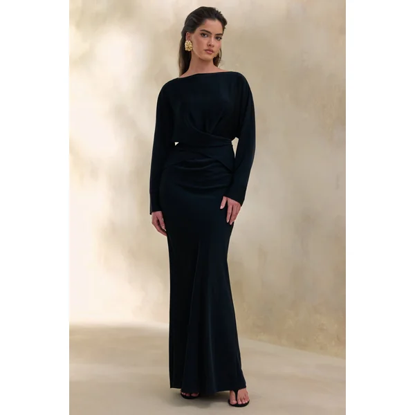 Elaria | Jupe longue marron en satin
