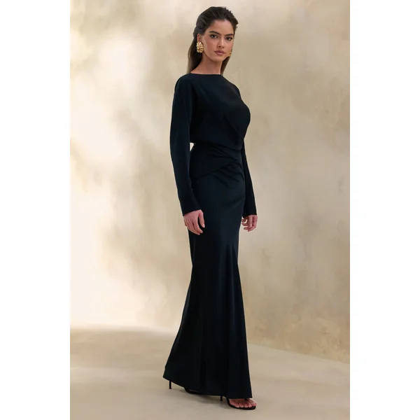 Elaria | Jupe longue marron en satin