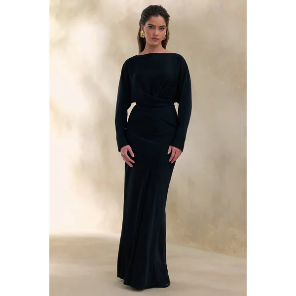 Elaria | Jupe longue marron en satin