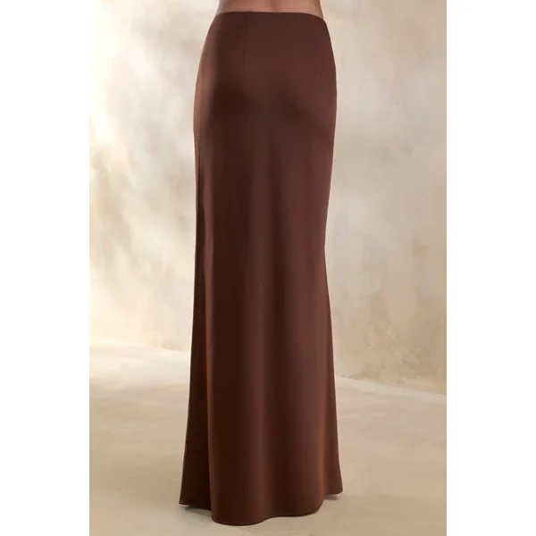 Elaria | Jupe longue marron en satin