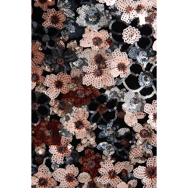 Electric | Robe longue en velours noir à encolure asymétrique avec détails floraux en sequins