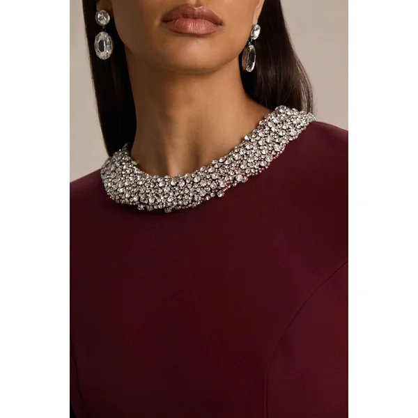 Eletta | Mini-robe bordeaux à encolure ronde ornée