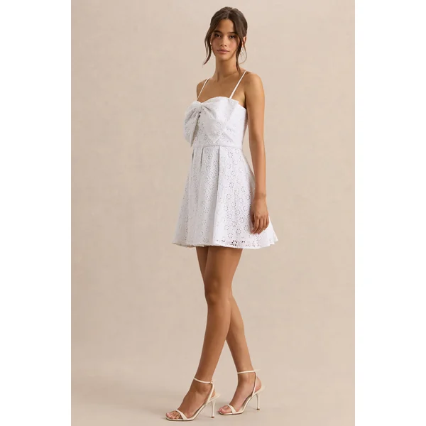 Elina | Mini-robe blanche à encolure carrée avec détail nœud