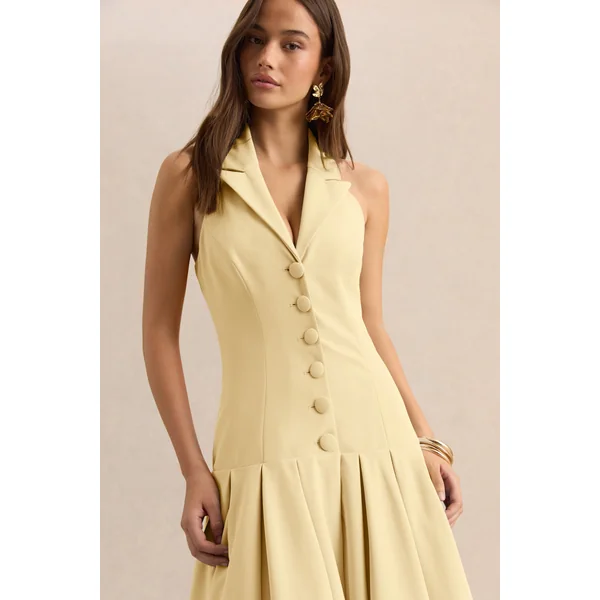 Elise | Robe mi-longue citron à décolleté plongeant avec taille basse