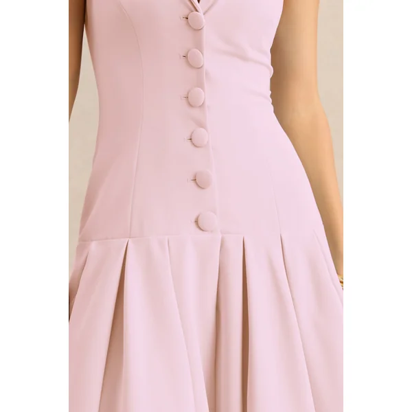 Elise | Robe mi-longue rose clair à décolleté plongeant avec taille basse