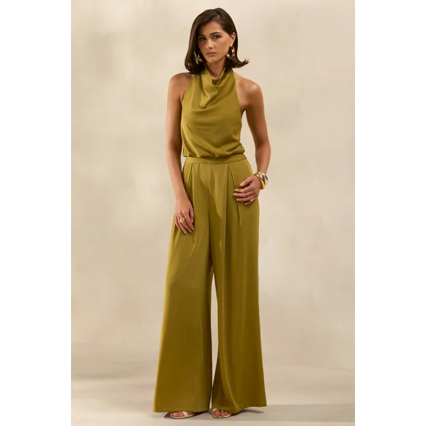 Elisra | Combinaison olive en satin à col dos nu