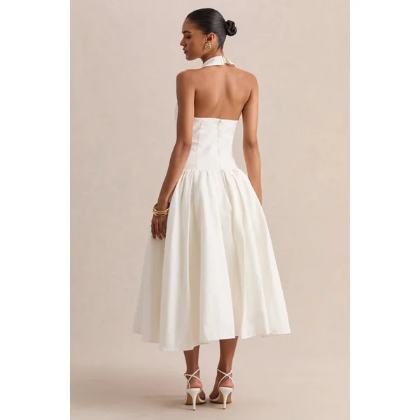 Ella | Robe mi-longue blanche à décolleté plongeant et taille basse