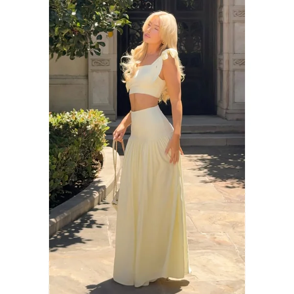 Elodie | Crop top citron à bretelles nouées