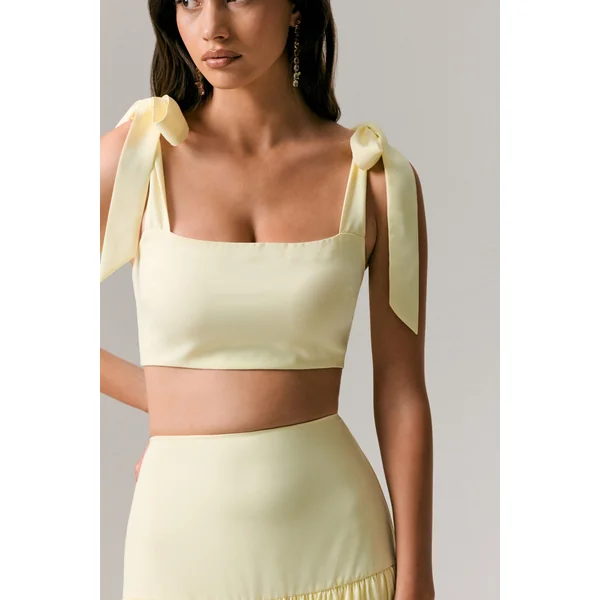 Elodie | Crop top citron à bretelles nouées