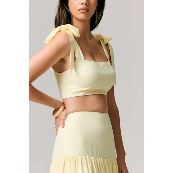 Elodie | Crop top citron à bretelles nouées