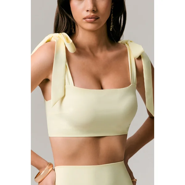 Elodie | Crop top citron à bretelles nouées
