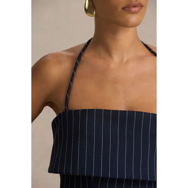 Ember | Mini-robe bleu marine à rayures fines et encolure carrée