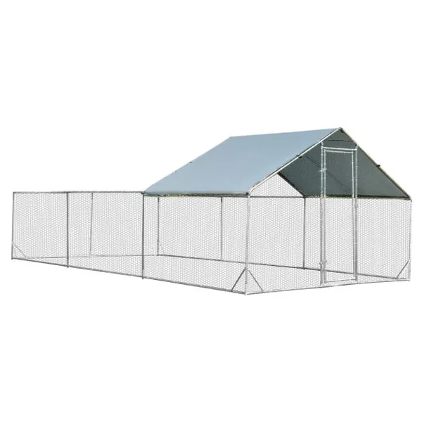 Enclos Poulailler 18 m² en Acier Galvanisé avec Porte et Toit en Tissu Oxford 6 x 3 x 1,95 M pour Lapin Poulet et Canard
