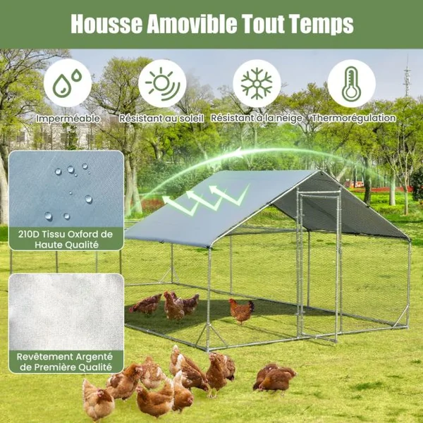 Enclos Poulailler 18 m² en Acier Galvanisé avec Porte et Toit en Tissu Oxford 6 x 3 x 1,95 M pour Lapin Poulet et Canard