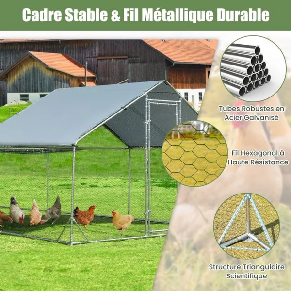 Enclos Poulailler 18 m² en Acier Galvanisé avec Porte et Toit en Tissu Oxford 6 x 3 x 1,95 M pour Lapin Poulet et Canard