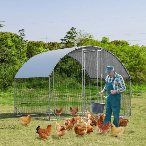 Enclos Poulailler en Acier Galvanisé 190x280CM avec Housse Supérieure en Tissu Oxford Parc Grillagé pour Poulet Canard Lapin