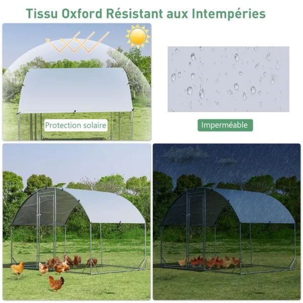 Enclos Poulailler en Acier Galvanisé 190x280CM avec Housse Supérieure en Tissu Oxford Parc Grillagé pour Poulet Canard Lapin
