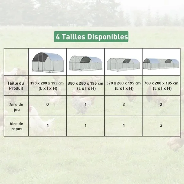 Enclos Poulailler en Acier Galvanisé 190x280CM avec Housse Supérieure en Tissu Oxford Parc Grillagé pour Poulet Canard Lapin