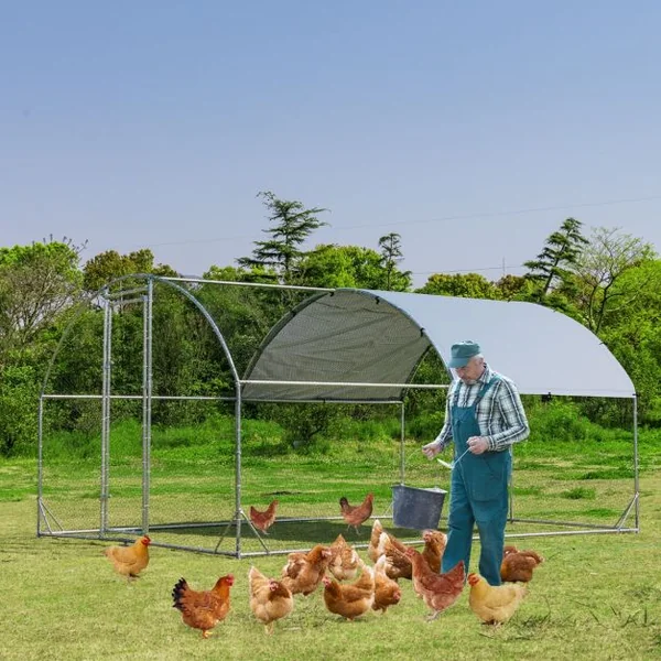 Enclos Poulailler en Métal Galvanisé 380x280CM avec Housse Supérieure en Tissu Oxford Parc Grillagé pour Poulet Canard Lapin