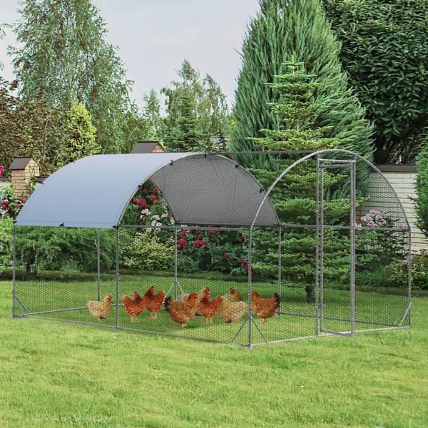 Enclos Poulailler en Métal Galvanisé 380x280CM avec Housse Supérieure en Tissu Oxford Parc Grillagé pour Poulet Canard Lapin