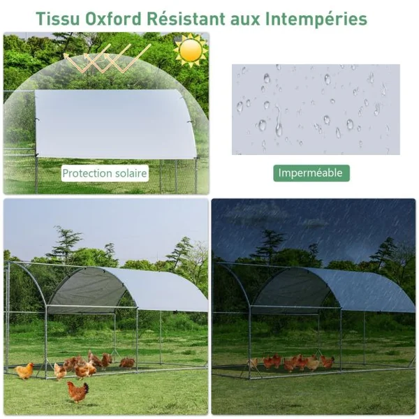 Enclos Poulailler en Métal Galvanisé 380x280CM avec Housse Supérieure en Tissu Oxford Parc Grillagé pour Poulet Canard Lapin