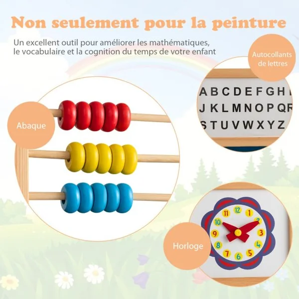 Enfant 6 en 1 en Bois 2 Face Rotatif : Tableau Noir et Tableau Blanc Aimanté avec Rouleau de Papier 3 Ans+