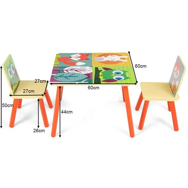 Ensemble 1 Table et 2 Chaises pour Enfants pour Dessiner en MDF Table 60x60x44cm, Chaise 26,8x26,8x50cm, Multicolore